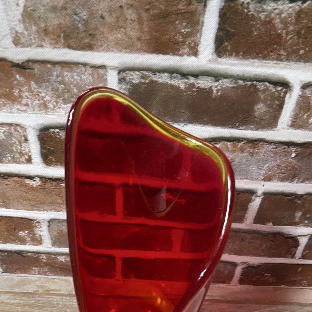 Red Art Glass Vase Amber Ruffled Rim 17" Tall 4" Wide Decorative Centerpiece - Picture 3 of 11